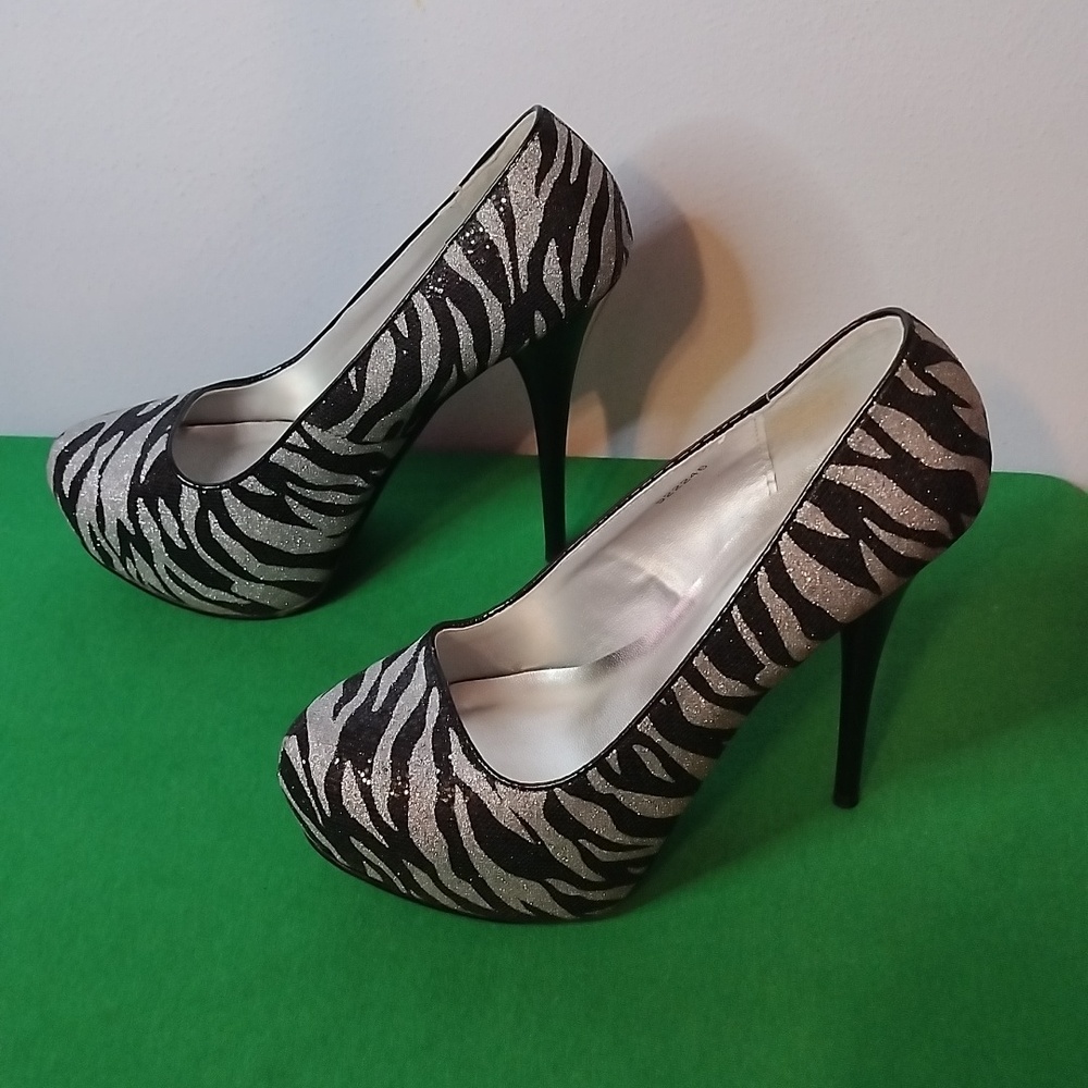 Black / Silver Zebra Print Stiletto Heels